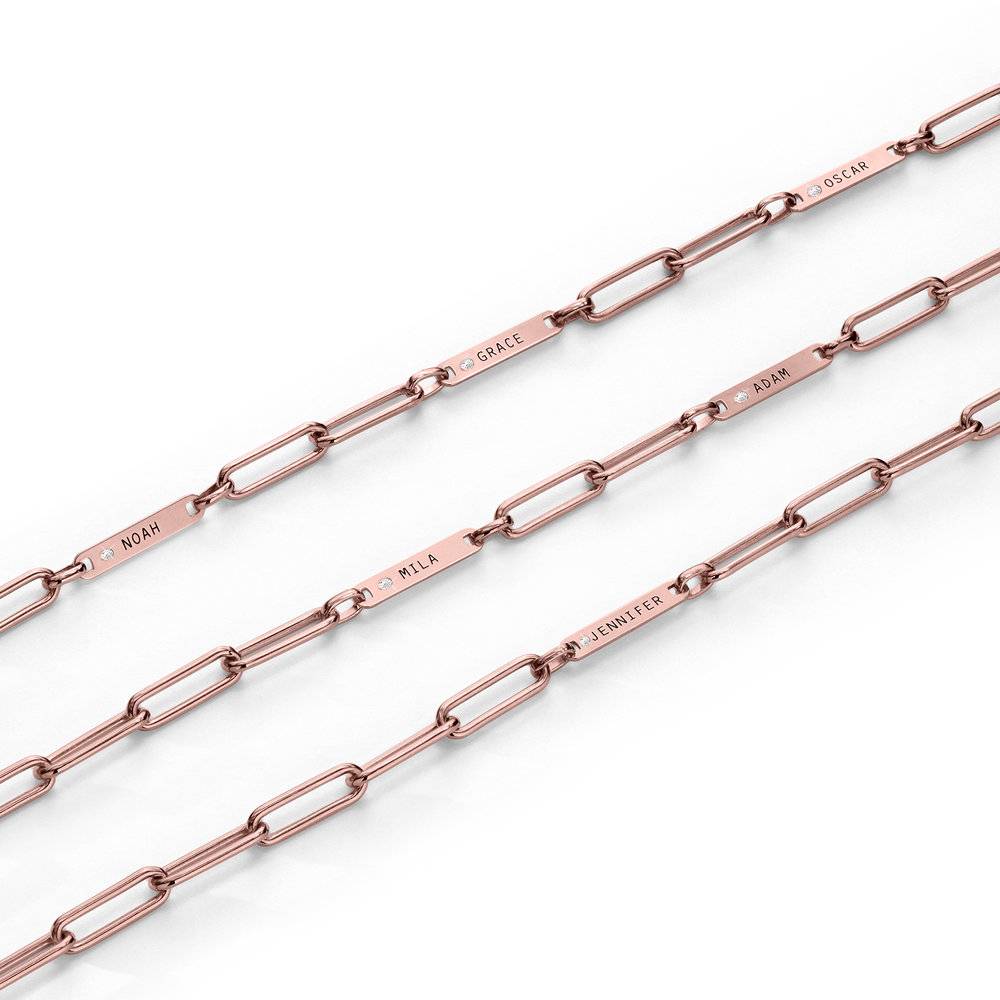Paperclip Chain Name Bracelet With Diamond - 18K Rose Gold Vermeil