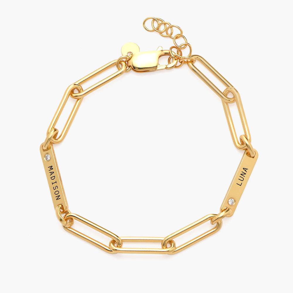 Paperclip Chain Name Bracelet With Diamond - 18K Gold Vermeil