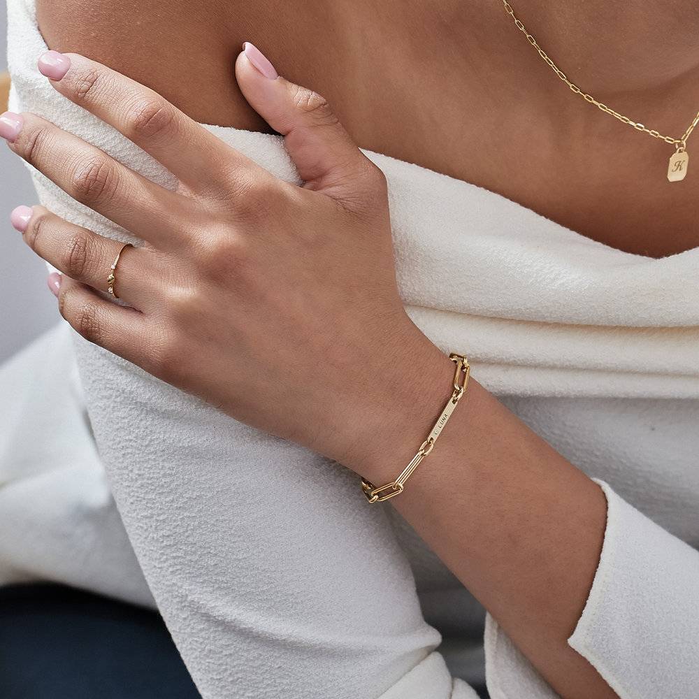 Paperclip Chain Name Bracelet With Diamond - 18K Gold Vermeil