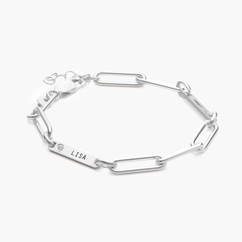 Paperclip Chain Name Bracelet With Diamond - Sterling Silver