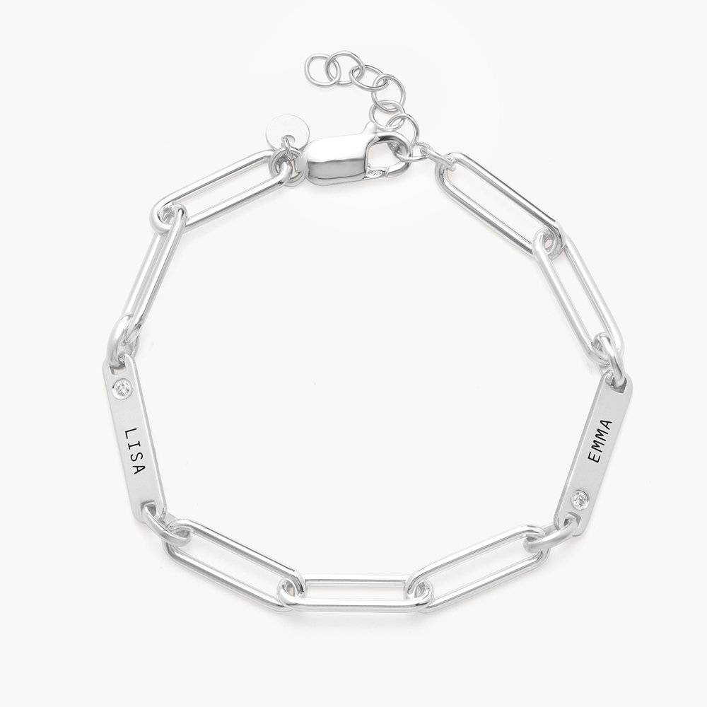 Paperclip Chain Name Bracelet With Diamond - Sterling Silver