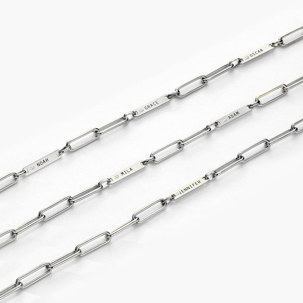 Paperclip Chain Name Bracelet With Diamond - Sterling Silver