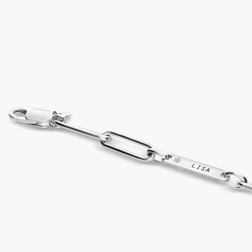 Paperclip Chain Name Bracelet With Diamond - Sterling Silver