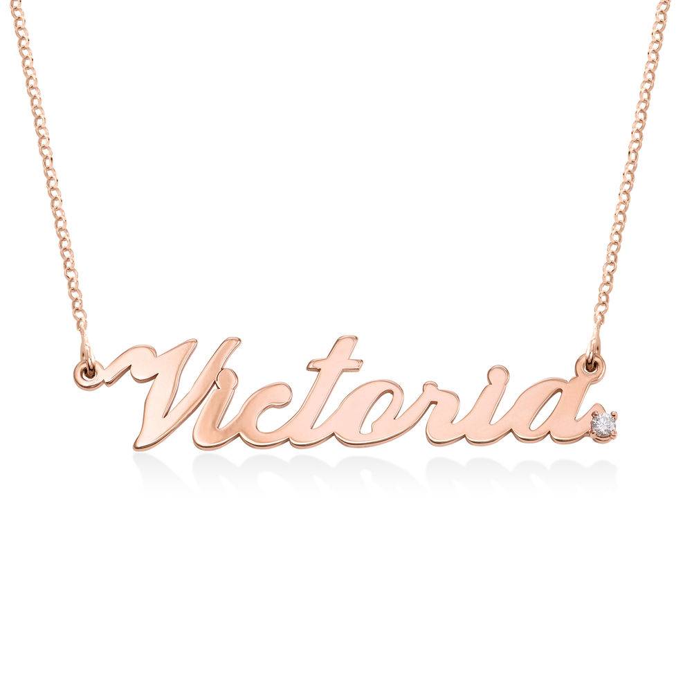 Classic Name Necklace With Diamond - 18K Rose Gold Vermeil
