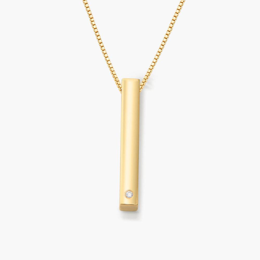 Vertical Bar Necklace With Diamond - 18K Gold Vermeil