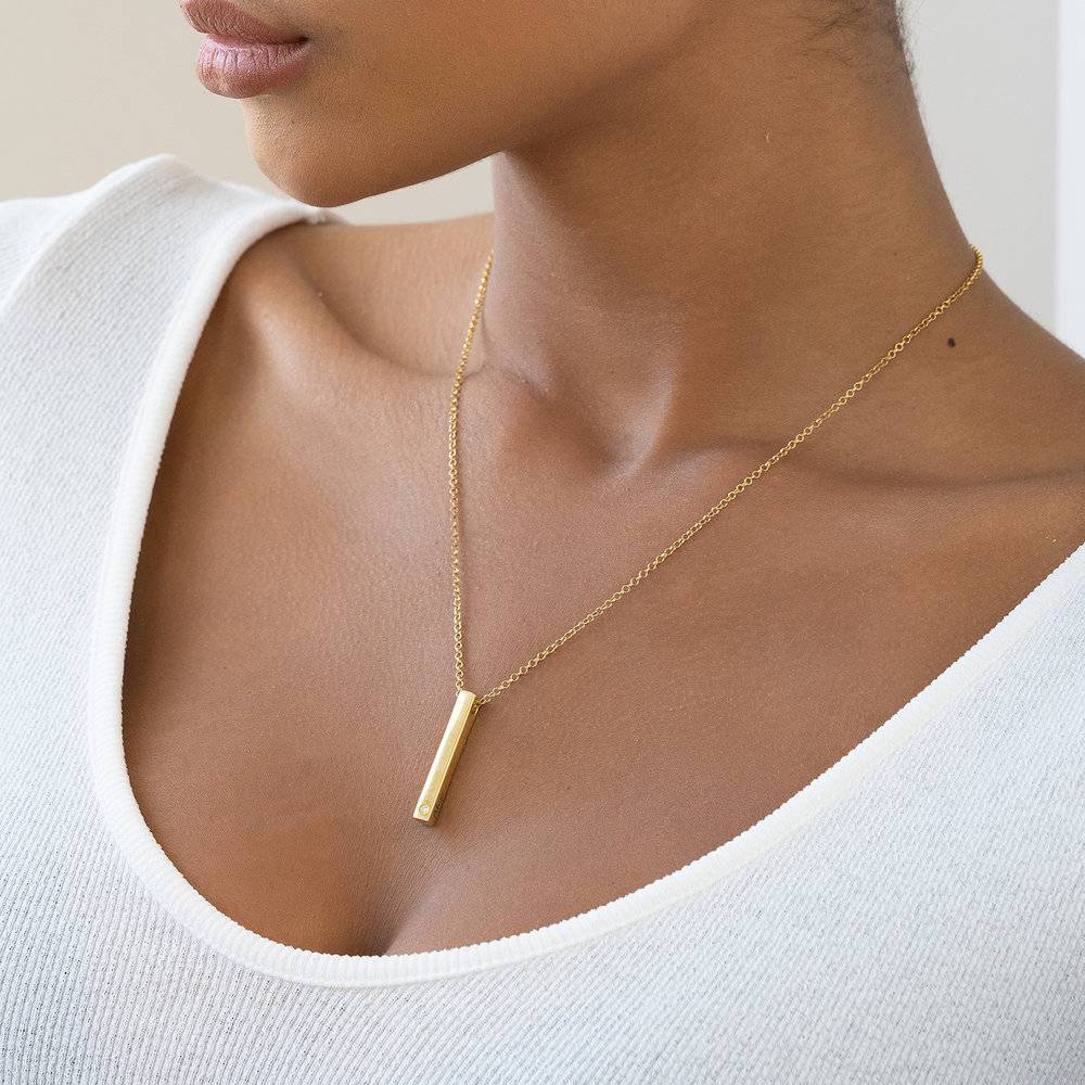 Vertical Bar Necklace With Diamond - 18K Gold Vermeil