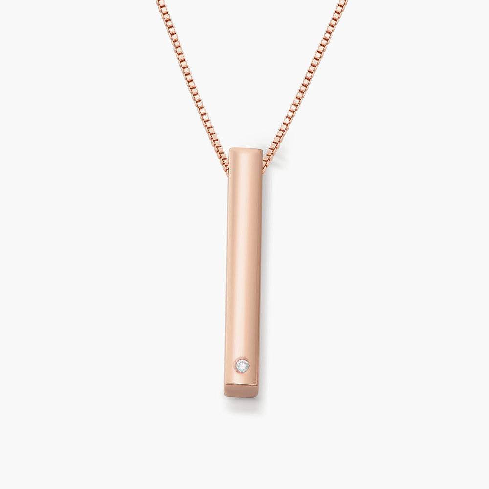 Vertical Bar Necklace With Diamond - 18K Rose Gold Vermeil