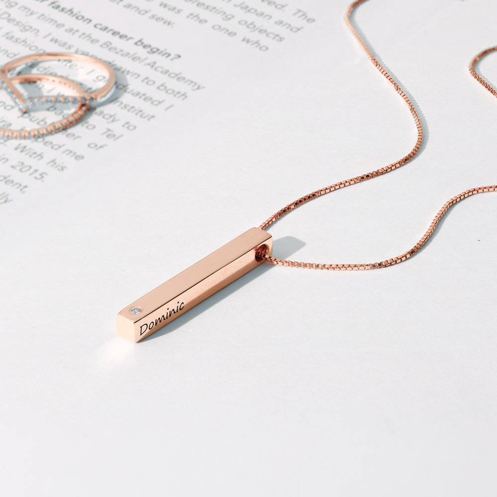 Vertical Bar Necklace With Diamond - 18K Rose Gold Vermeil
