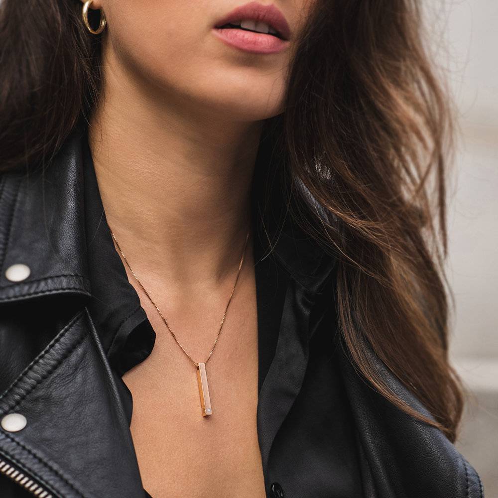 Vertical Bar Necklace With Diamond - 18K Rose Gold Vermeil
