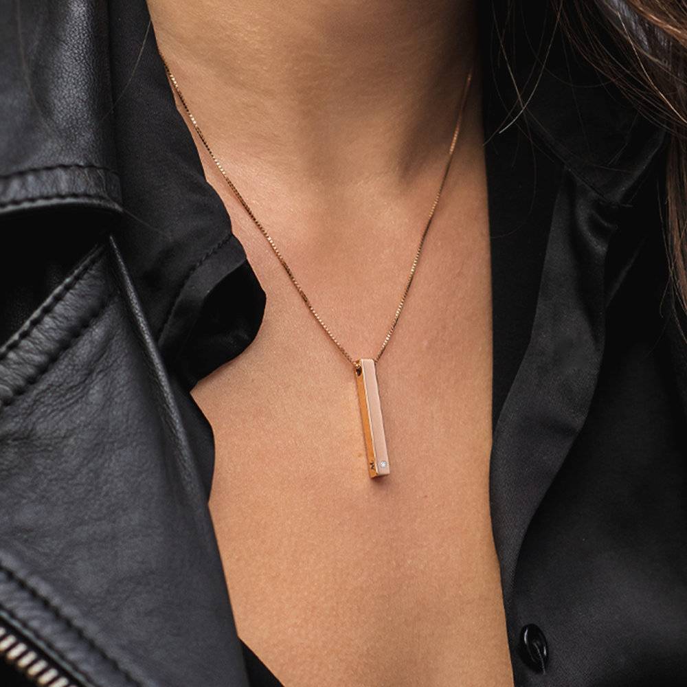 Vertical Bar Necklace With Diamond - 18K Rose Gold Vermeil