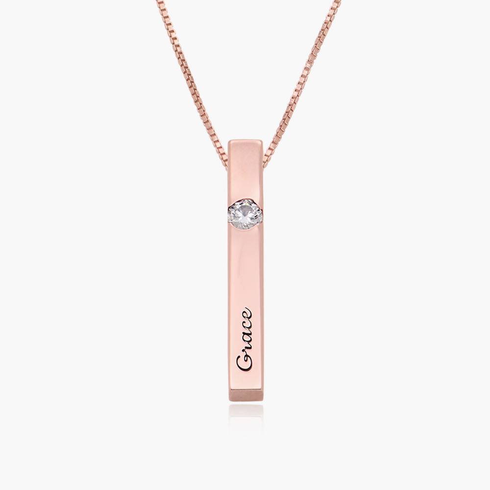 Vertical Bar Necklace With 0.25CT Diamond - 18K Rose Gold Vermeil