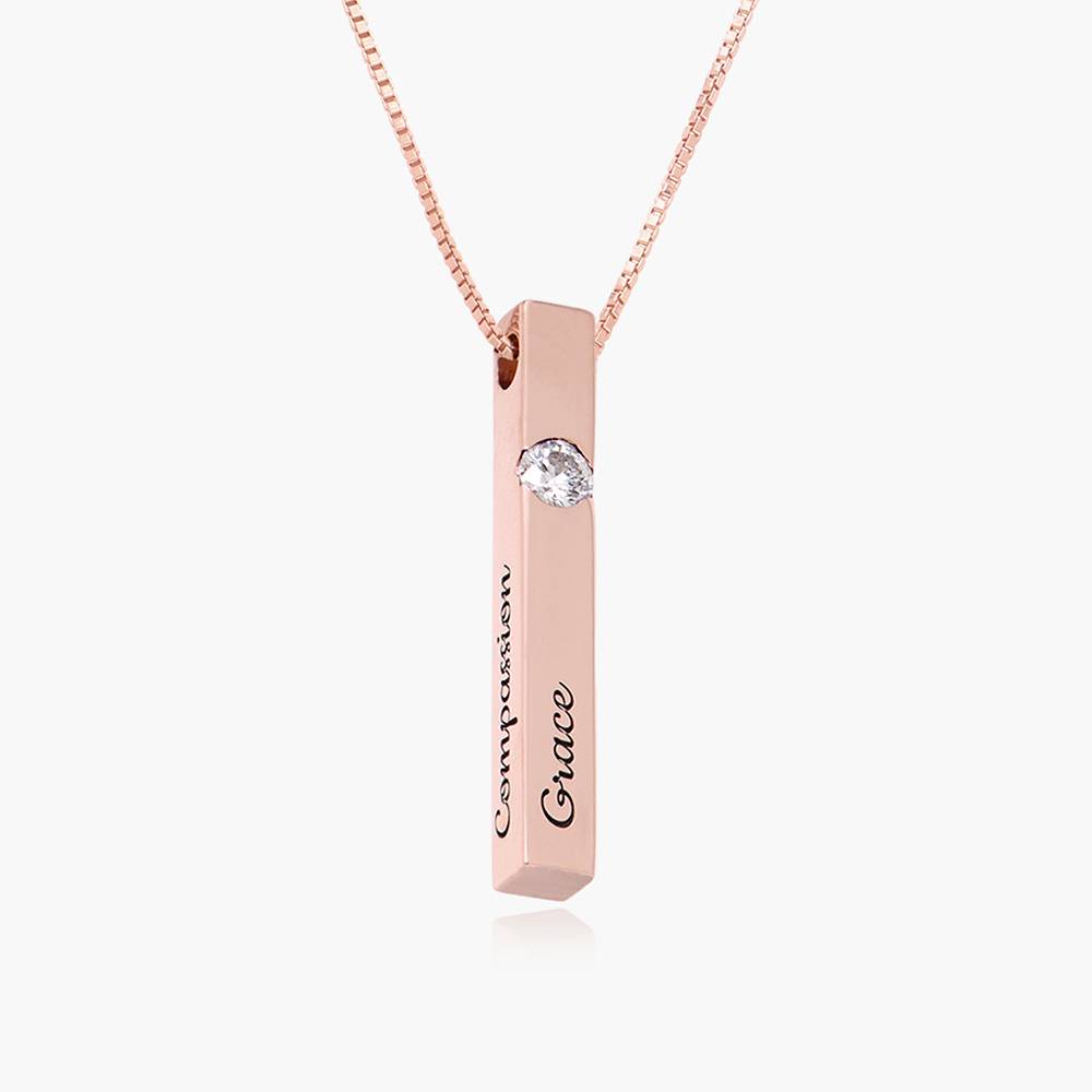 Vertical Bar Necklace With 0.25CT Diamond - 18K Rose Gold Vermeil
