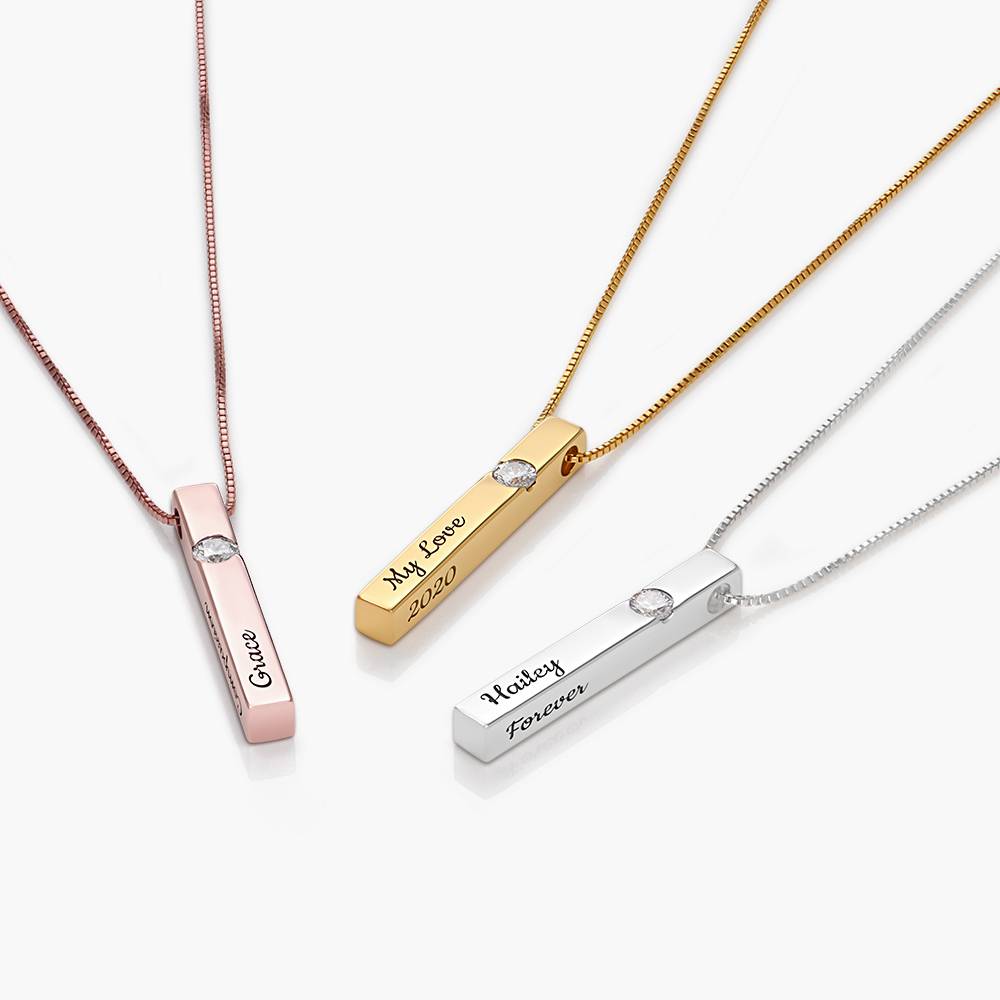 Vertical Bar Necklace With 0.25CT Diamond - Sterling Silver