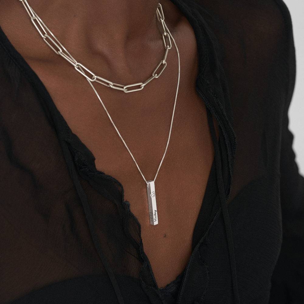 Vertical Bar Necklace With 0.25CT Diamond - Sterling Silver