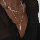 Vertical Bar Necklace With 0.25CT Diamond - Sterling Silver