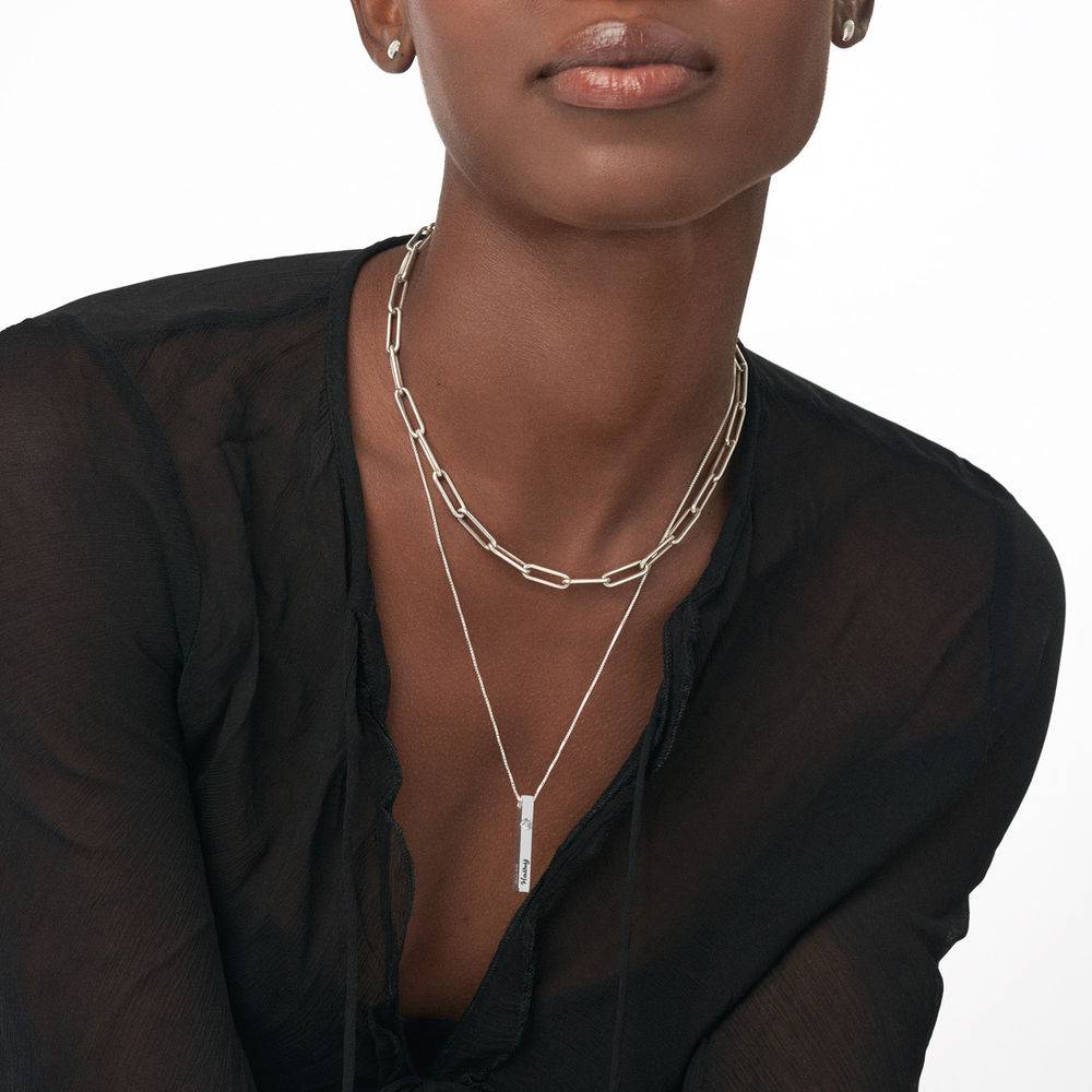 Vertical Bar Necklace With 0.25CT Diamond - Sterling Silver