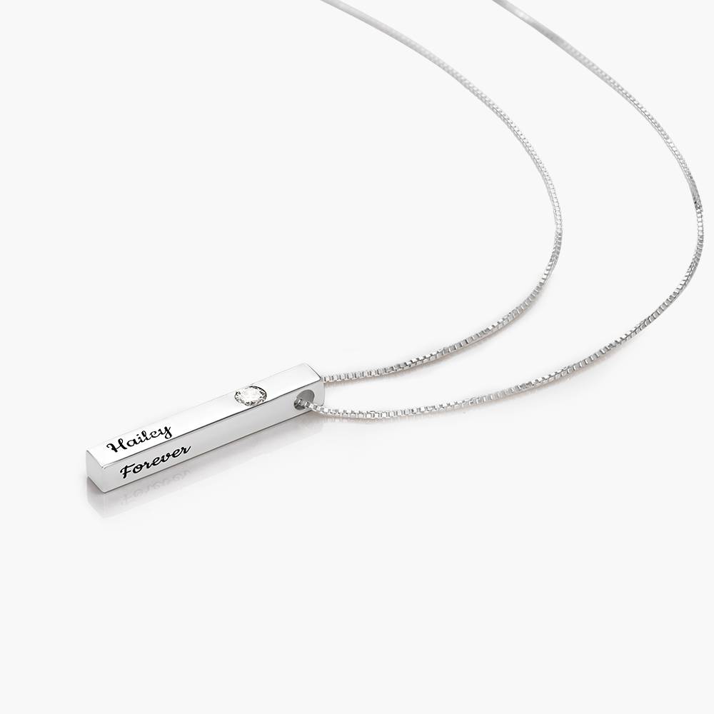 Vertical Bar Necklace With 0.25CT Diamond - Sterling Silver