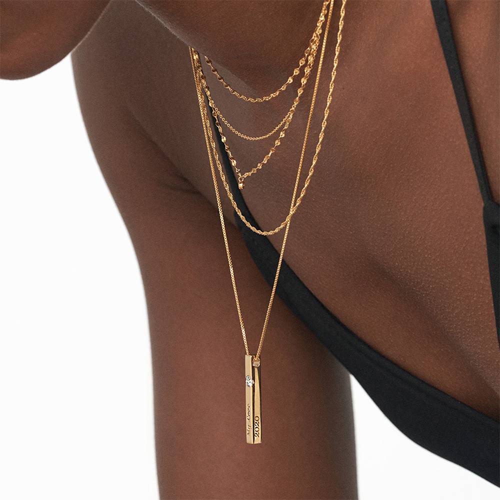 Vertical Bar Necklace With 0.25CT Diamond - 18K Gold Vermeil
