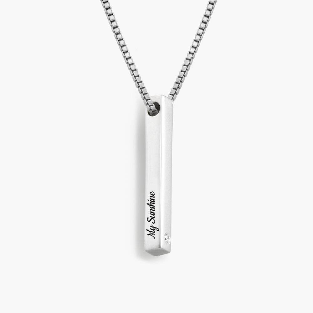 Vertical Bar Necklace With Diamond - Sterling Silver