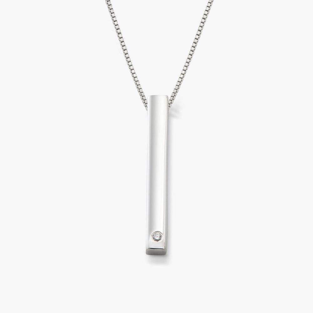 Vertical Bar Necklace With Diamond - Sterling Silver