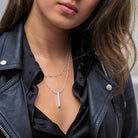 Vertical Bar Necklace With Diamond - Sterling Silver