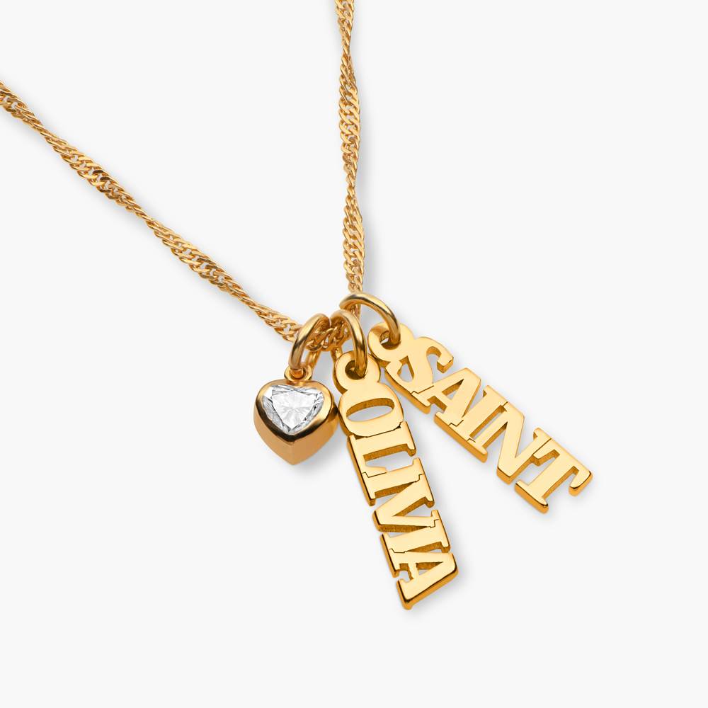 Vertical Name Necklace With .2CT Heart Shaped Diamond - 18K Rose Gold Vermeil