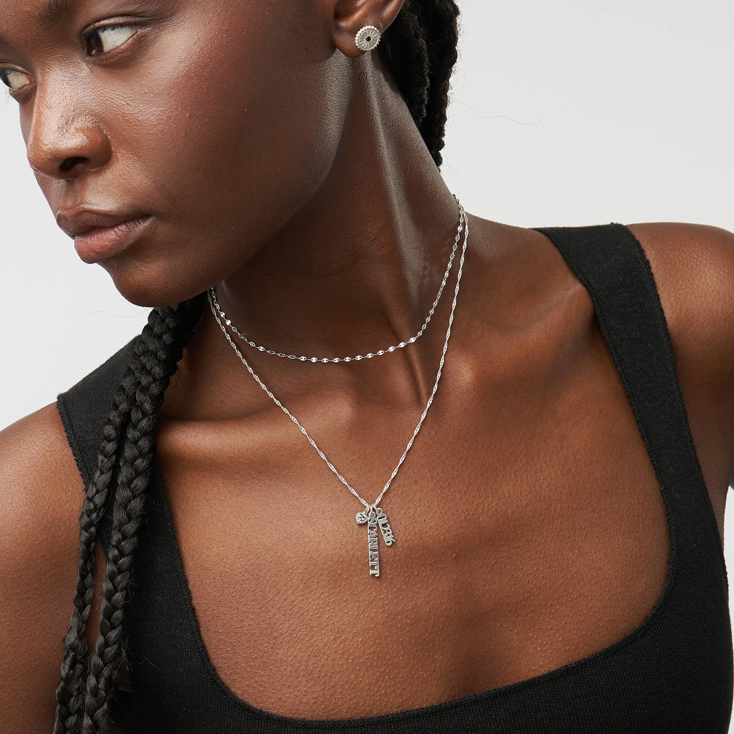 Vertical Name Necklace With .2CT Heart Shaped Diamond - Sterling Silver