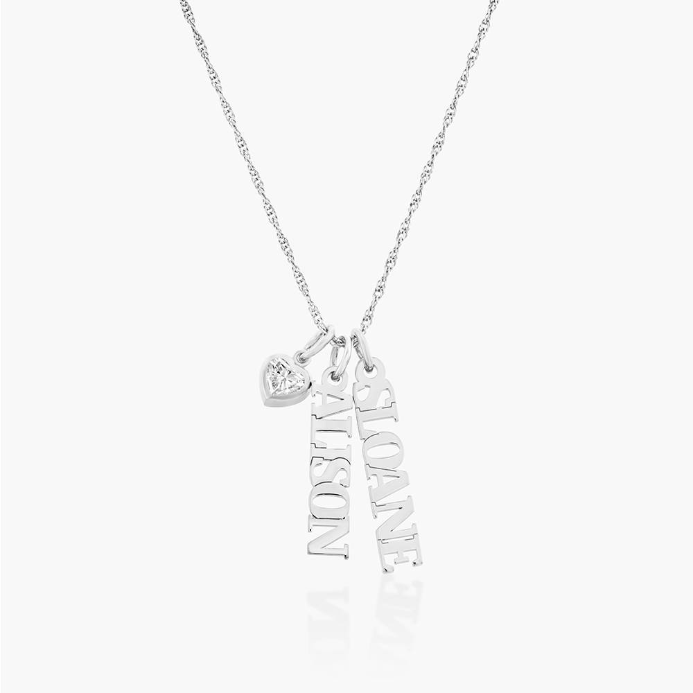 Vertical Name Necklace With .2CT Heart Shaped Diamond - Sterling Silver
