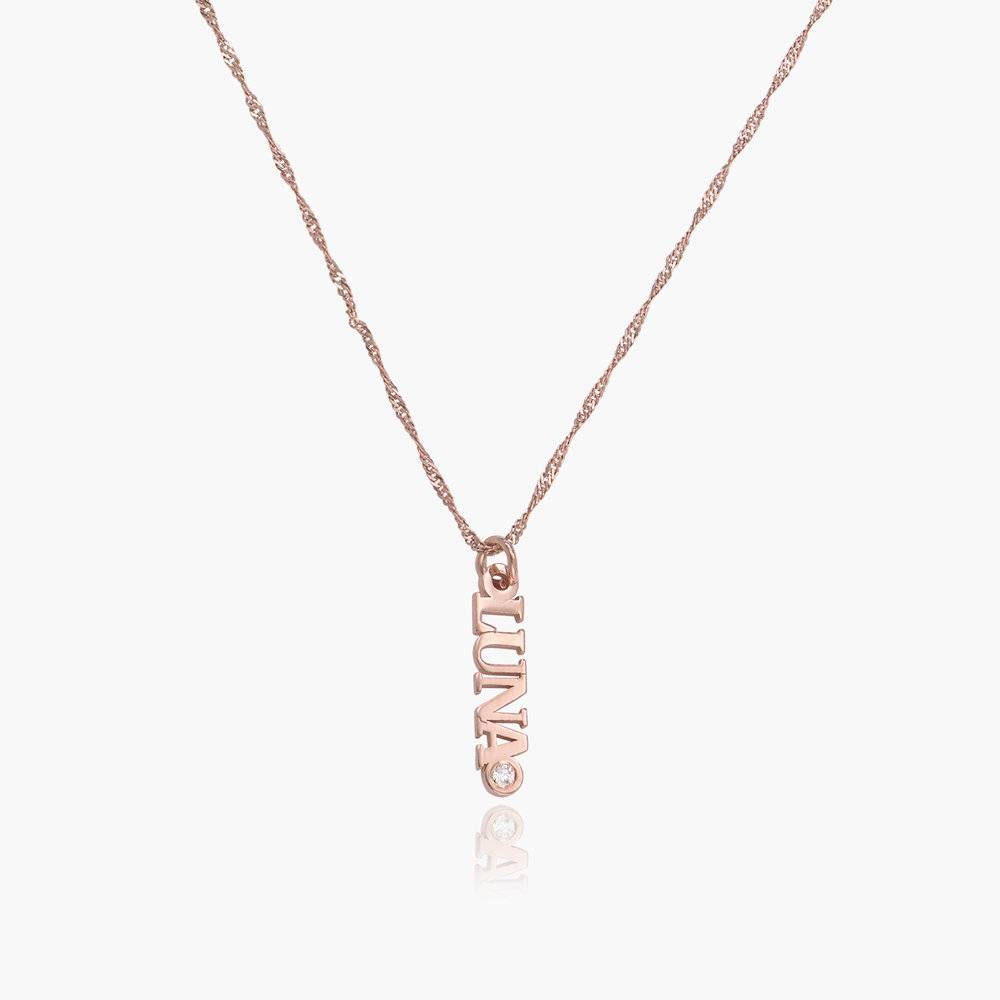 Vertical Name Necklace With Diamond - 18K Rose Gold Vermeil