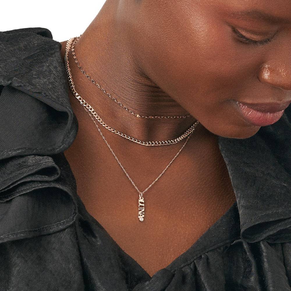 Vertical Name Necklace With Diamond - 18K Rose Gold Vermeil