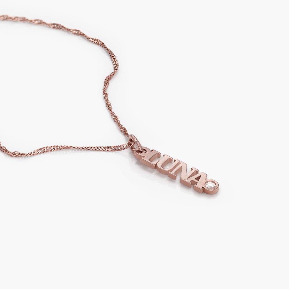 Vertical Name Necklace With Diamond - 18K Rose Gold Vermeil