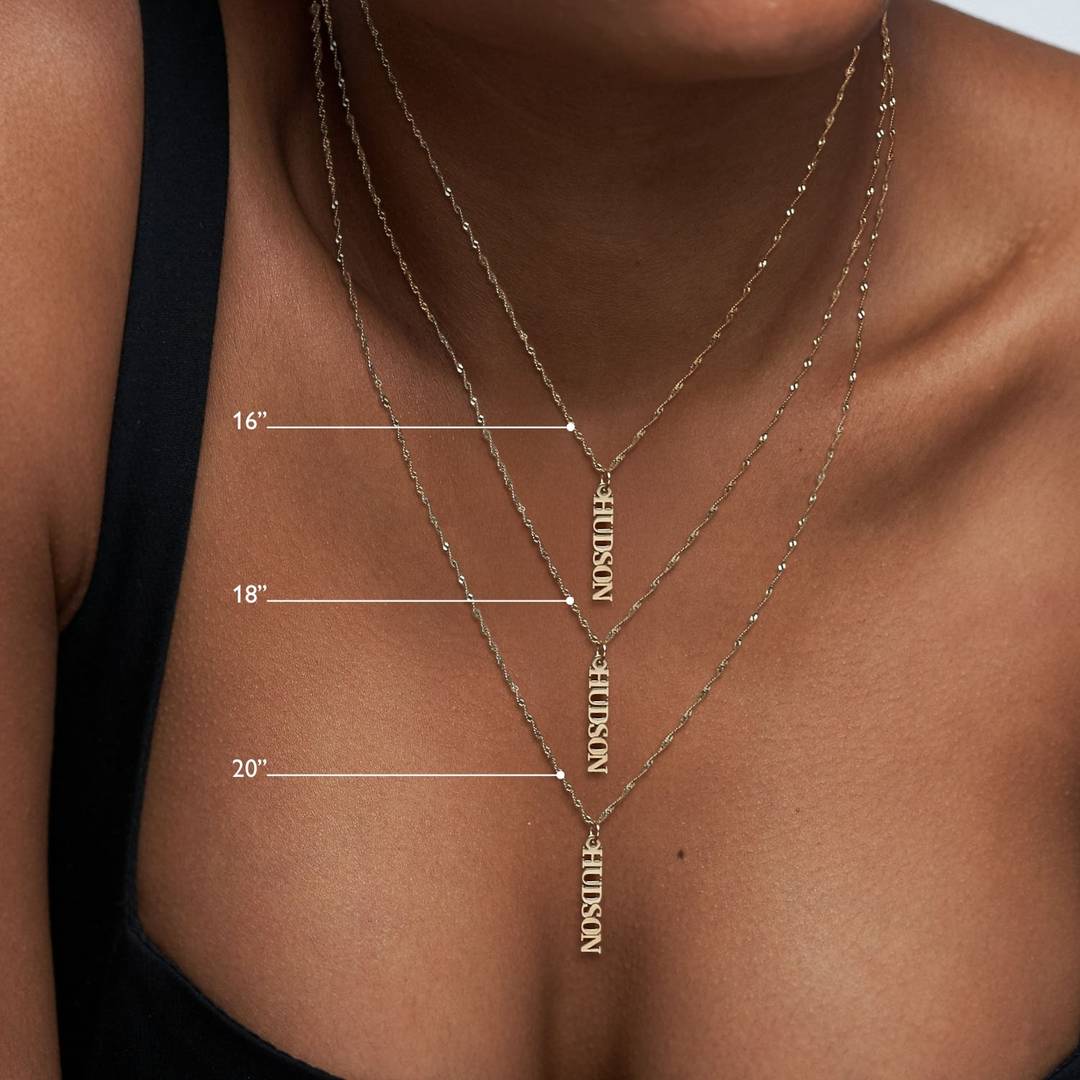Vertical Name Necklace With Diamond - Sterling Silver