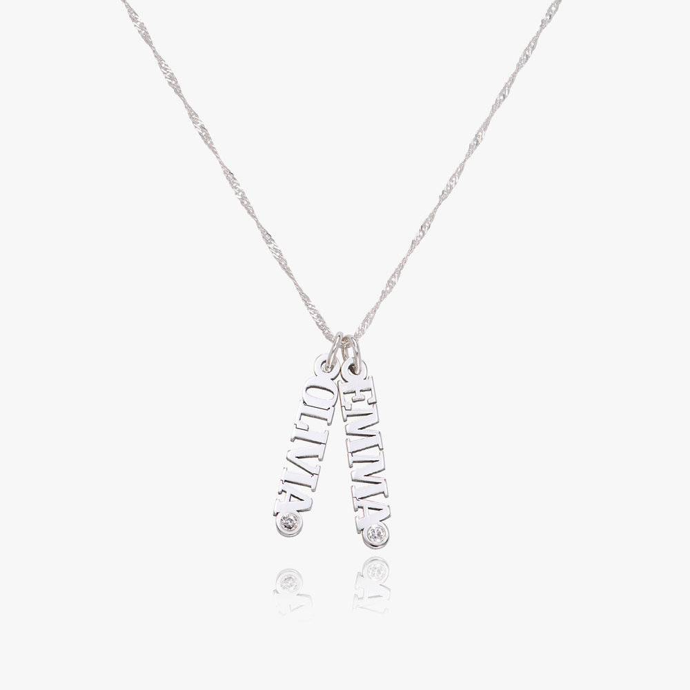 Vertical Name Necklace With Diamond - Sterling Silver