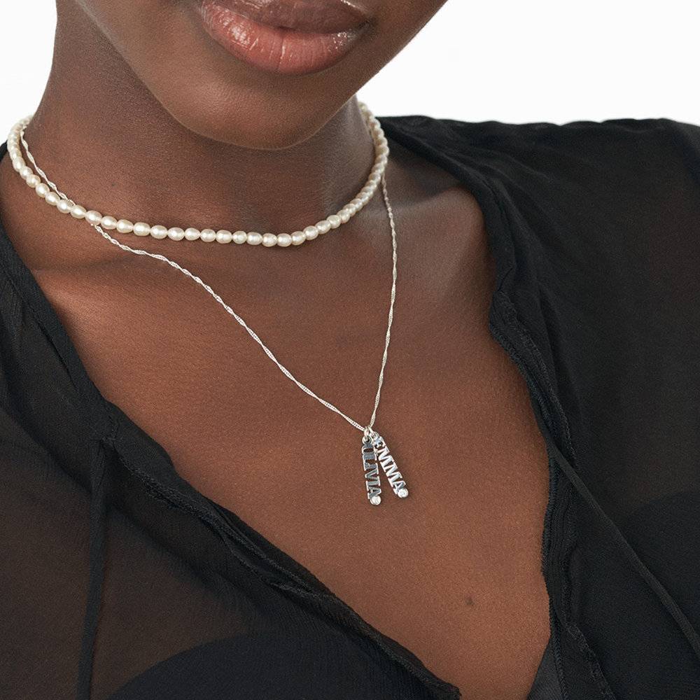 Vertical Name Necklace With Diamond - Sterling Silver