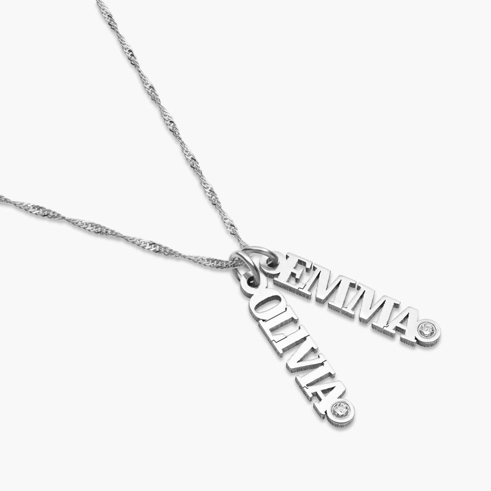 Vertical Name Necklace With Diamond - Sterling Silver