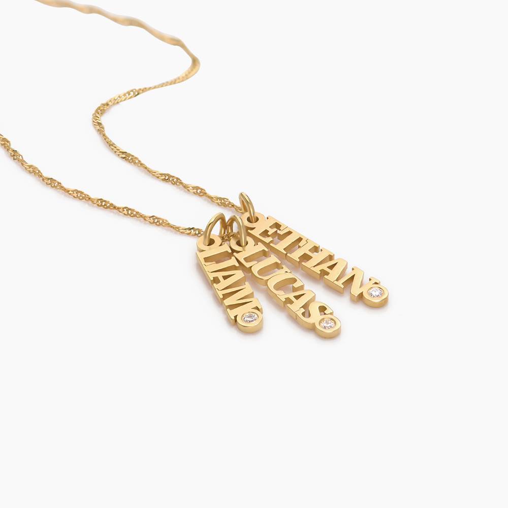 Vertical Name Necklace With Diamond - 18K Gold Vermeil
