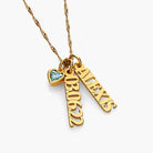 Vertical Name Necklace With Heart Shaped Gemstone - 18K Gold Vermeil