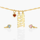 Vertical Name Necklace With Heart Shaped Gemstone - 18K Gold Vermeil