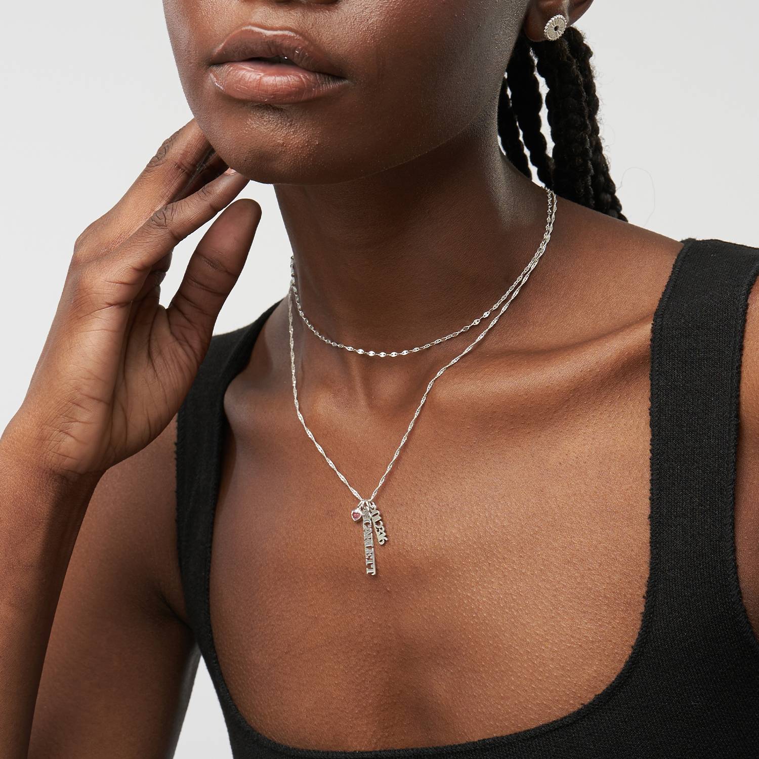 Vertical Name Necklace With Heart Shaped Gemstone - Sterling Silver