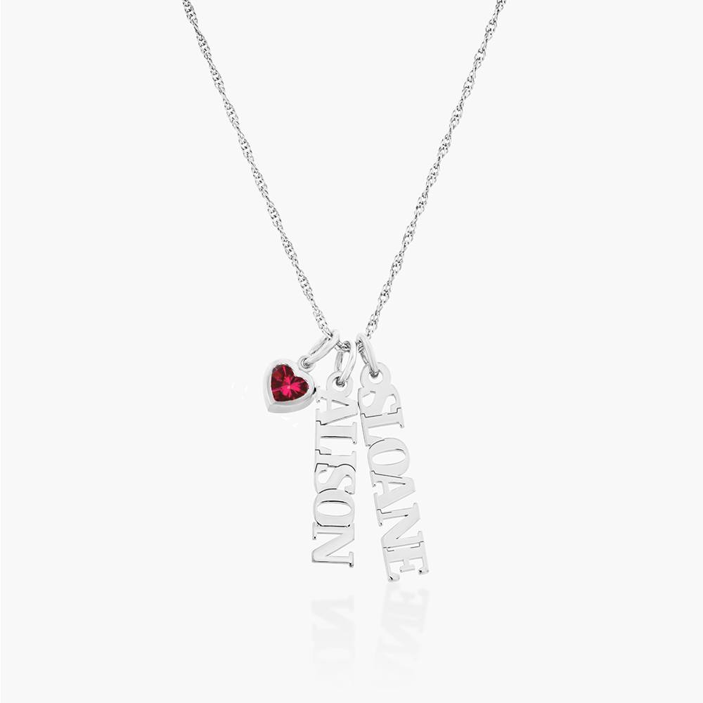 Vertical Name Necklace With Heart Shaped Gemstone - Sterling Silver