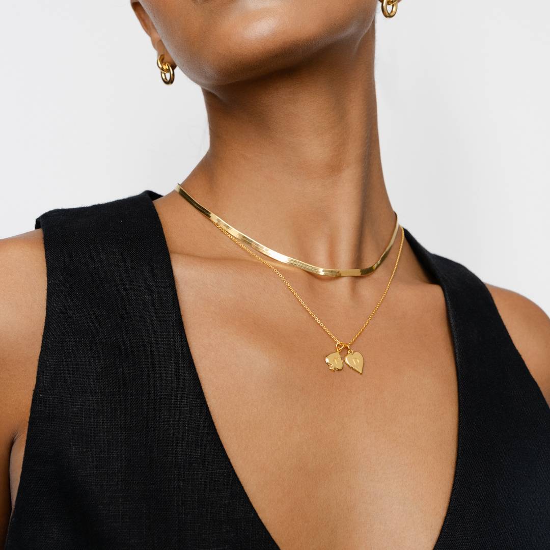 Royal Card Initial Necklace - 18K Rose Gold Vermeil