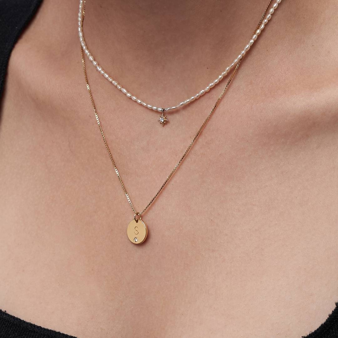 Initial Disc Necklace With Diamond - 18K Gold Vermeil