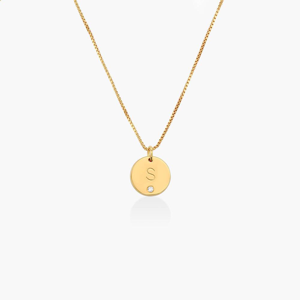 Initial Disc Necklace With Diamond - 18K Gold Vermeil