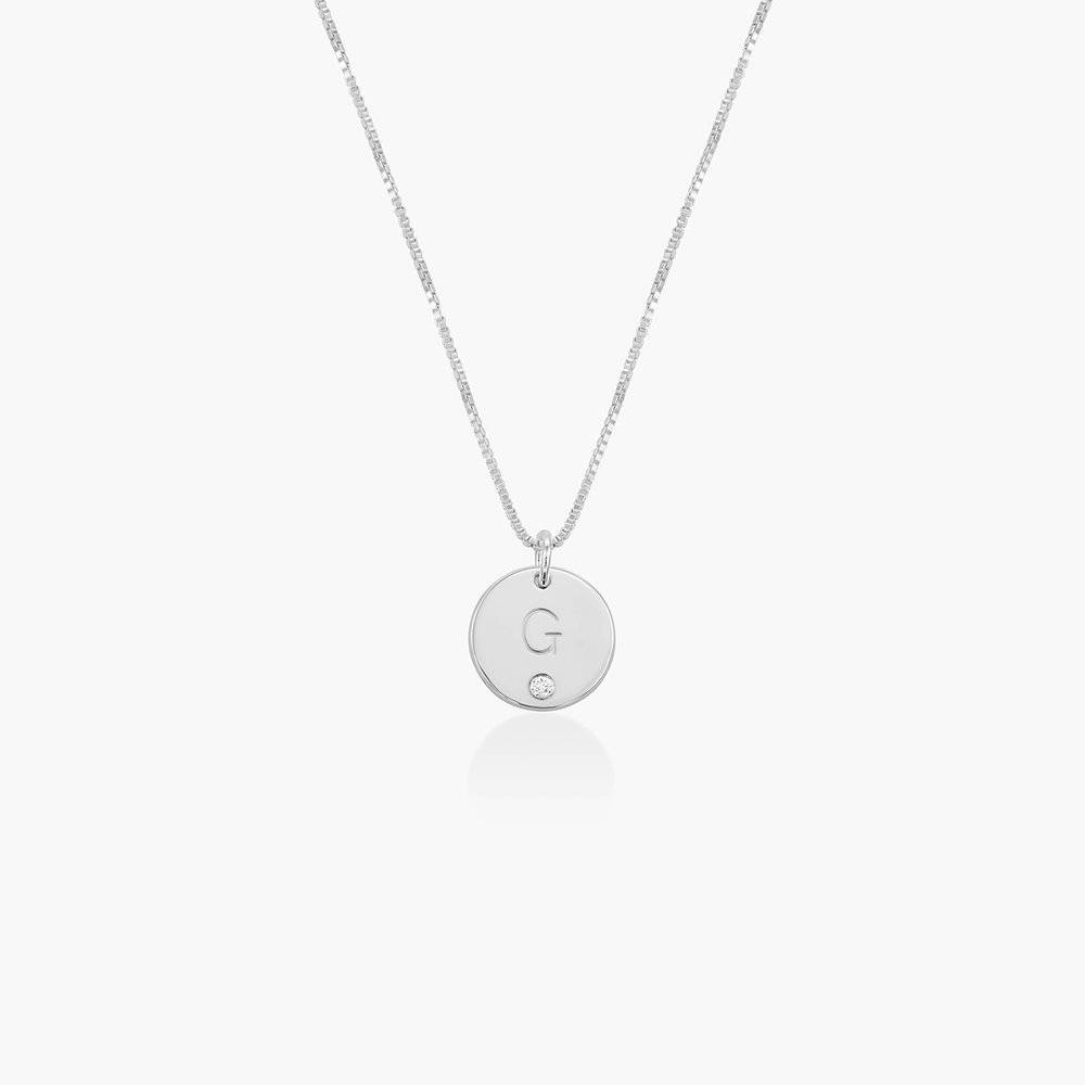 Initial Disc Necklace With Diamond - Sterling Silver