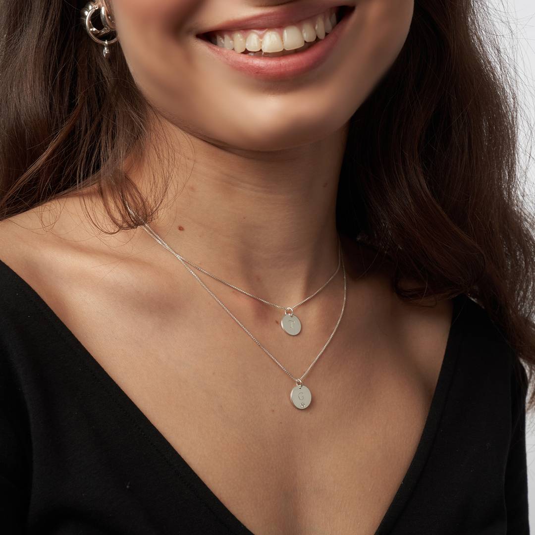 Initial Disc Necklace With Diamond - Sterling Silver