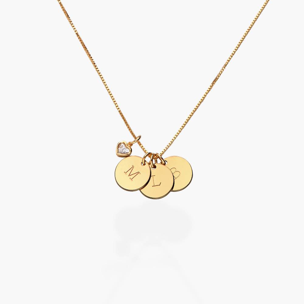 Initial Disc Necklace With .2CT Heart Shaped Diamond - 18K Gold Vermeil