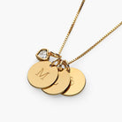 Initial Disc Necklace With .2CT Heart Shaped Diamond - 18K Gold Vermeil