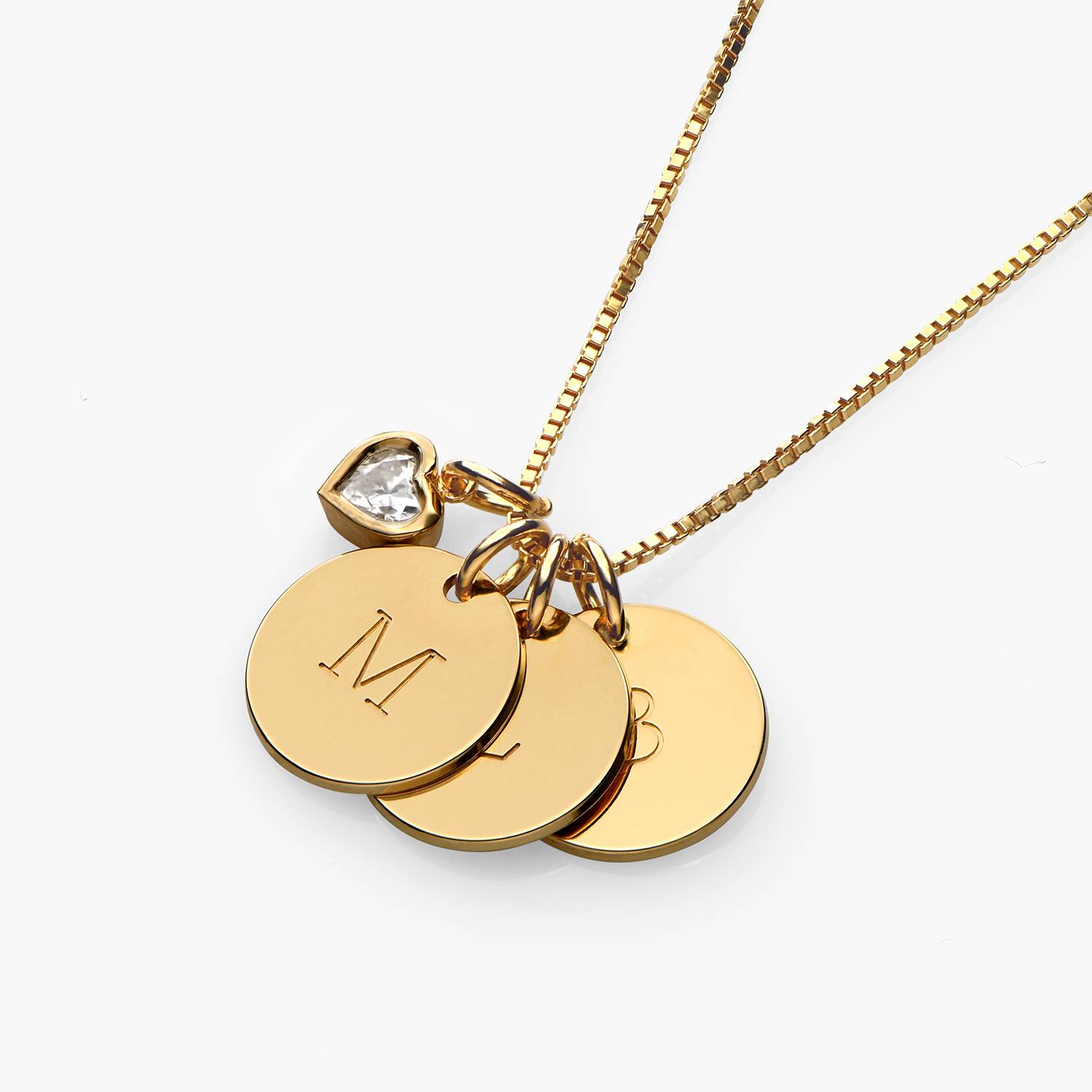Initial Disc Necklace With .2CT Heart Shaped Diamond - 18K Gold Vermeil