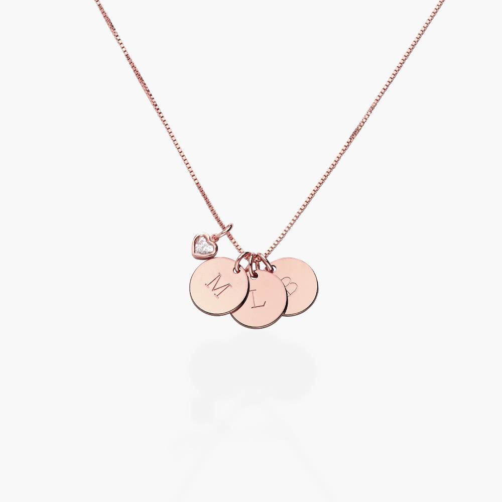 Initial Disc Necklace With .2CT Heart Shaped Diamond - 18K Rose Gold Vermeil