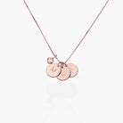 Initial Disc Necklace With .2CT Heart Shaped Diamond - 18K Rose Gold Vermeil